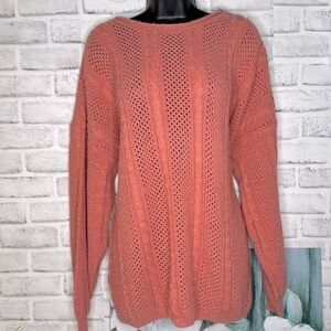 Vintage 90’s JR Bentley Sparkly Peach Coral Knit Sweater, Cozy Size 1X